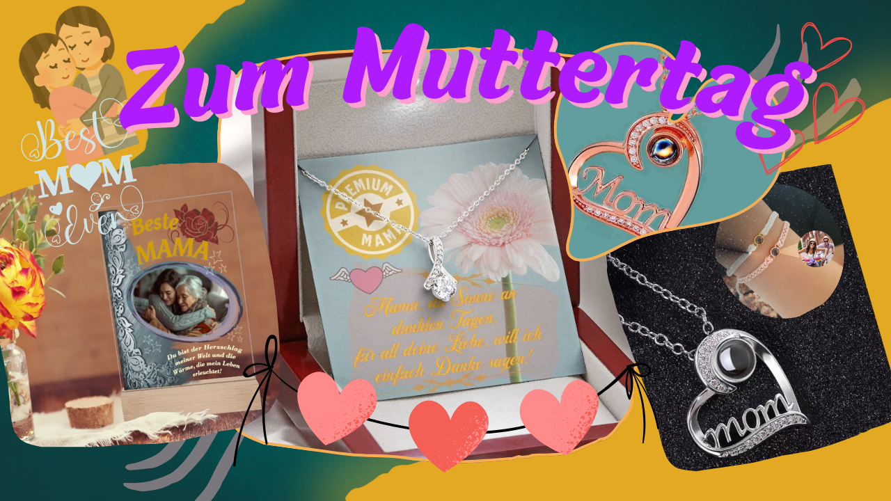 kollektion-tafel-muttertag-mit-personalisierten-geschenken-zum-muttertag-wie-personalisierter-fotoaufsteller-halskette-mit-fotoprojektion-in-rosègold-und-halskette-mit-herzanhänger-und-grußkarte-best-mama