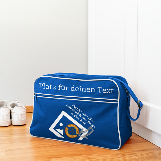 Stylische Retro-Tasche blau - personalisierbar - Blau/Weiß