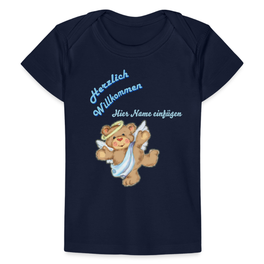 Baby Bio-T-Shirt Herzlich Willkommen" mit Name - Dunkelnavy