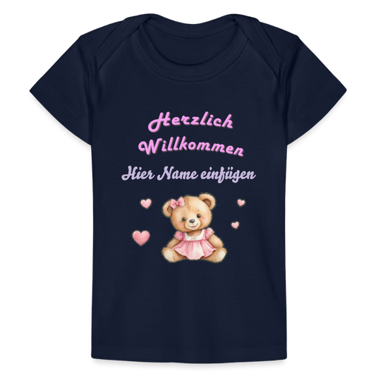 Baby Bio-T-Shirt "Herzlich Willkommen" mit Name - Dunkelnavy
