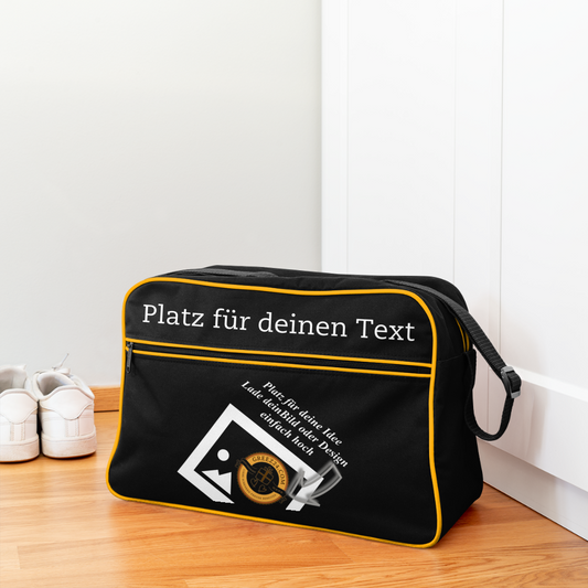 Stylische Retro-Tasche schwarz - personalisierbar - Schwarz/Gold