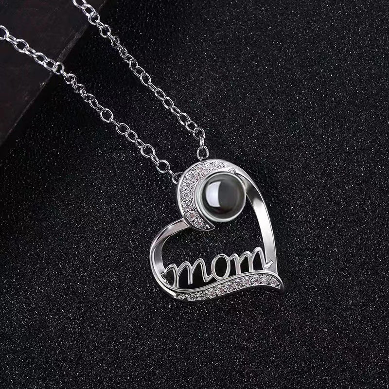 Halskette "Mom" mit Foto-Projektion, 925er Silber/Rose-Gold-Finish - Greez24