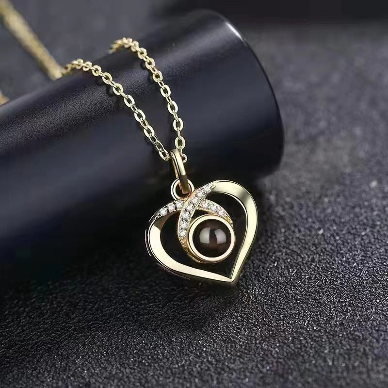 Verschlungenes Herz-Halskette mit Foto-Projektion Silber/Gold-Finish - Greez24