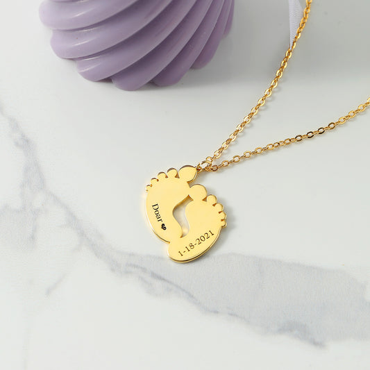 Halskette für Taufe/Geburt 925er Silber vergoldet "Fußabdruck" - Greez24