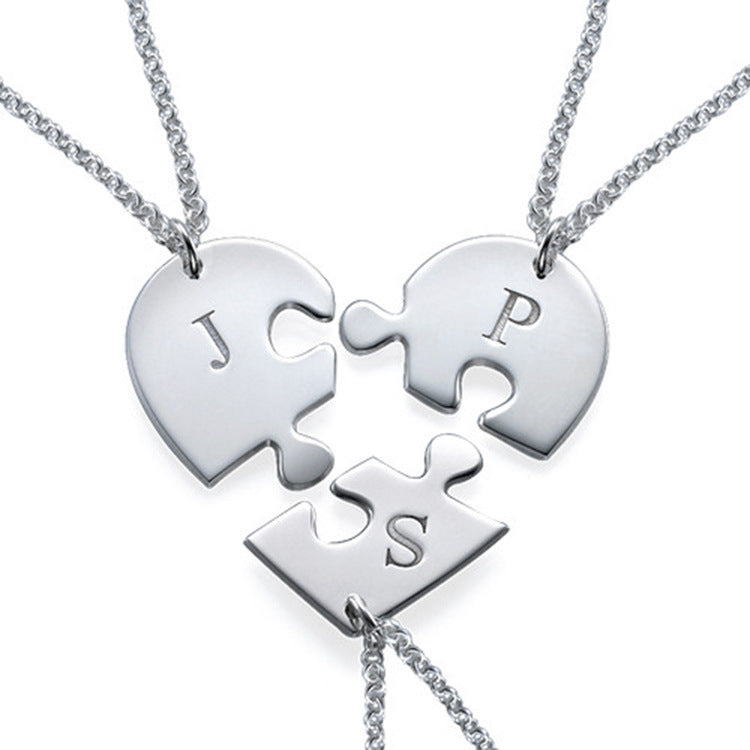 Halskette "3 Puzzleteile" 925er Silber mit Initialen - Greez24