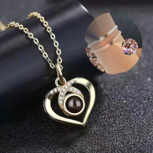 Verschlungenes Herz-Halskette mit Foto-Projektion Silber/Gold-Finish - Greez24