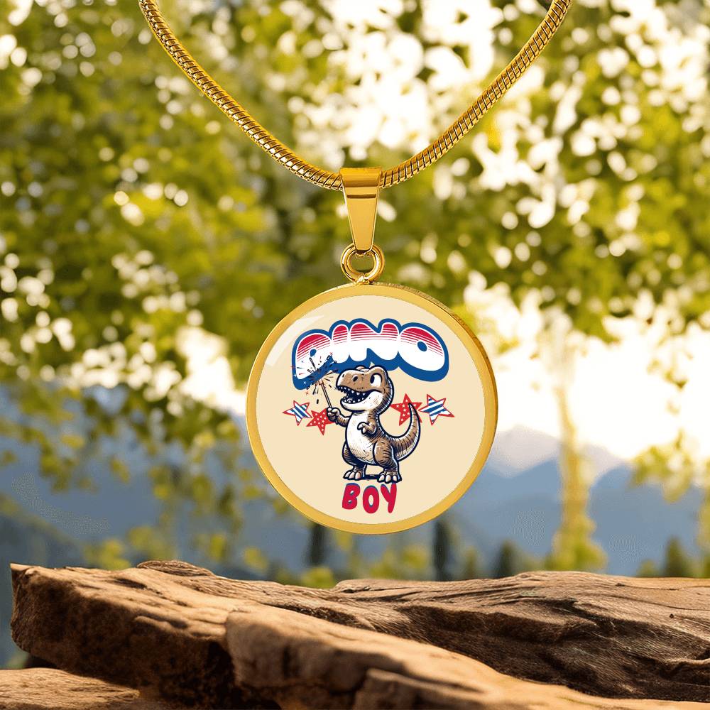 Halskette mit Schriftzug "Dino-Boy" und Motiv