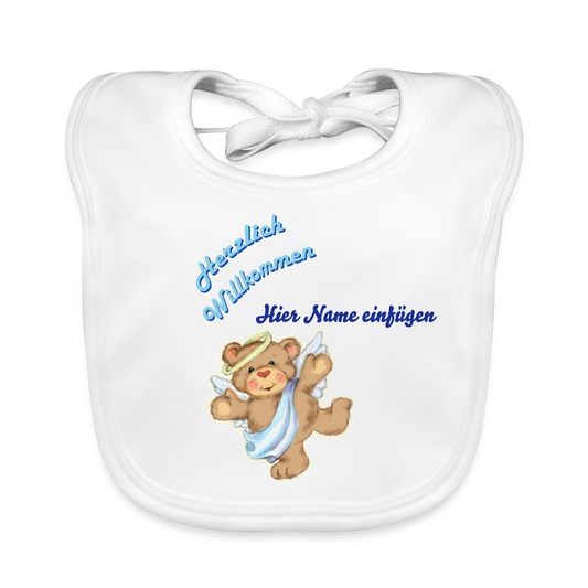 Baby Bio-Lätzchen "Herzlich Willkommen" - Weiß