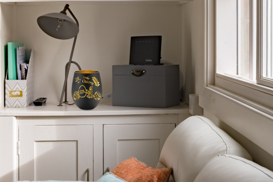 Windlicht Glas, Teelichthalter in Schwarz & Gold "Frohe Ostern" - Greez24