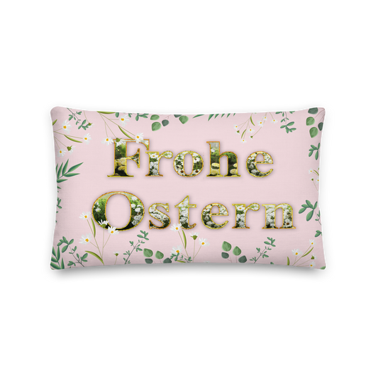 Premium-Dekokissen mit Hasen-Motiv, gemütliche Ostergrüße - Greez24