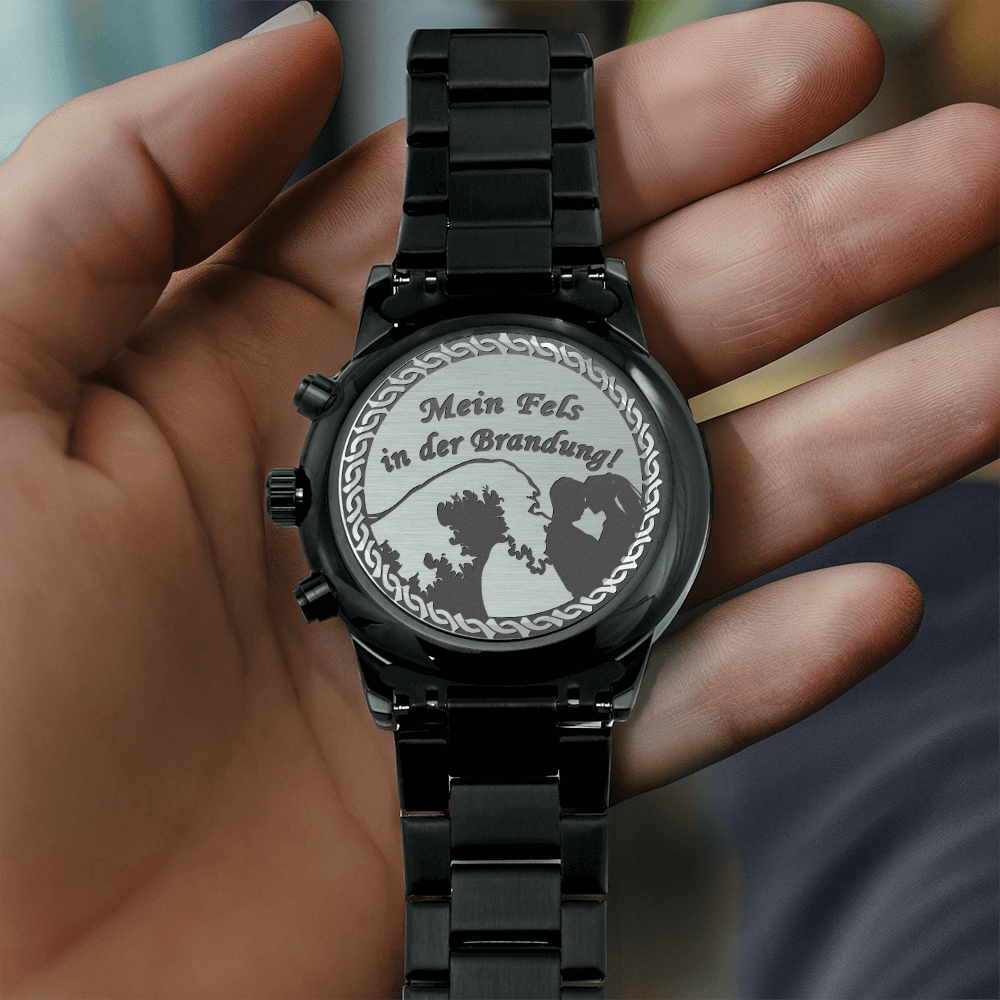 Gravierte Armbanduhr für besondere Männer- "Fels in der Brandung" - Greez24