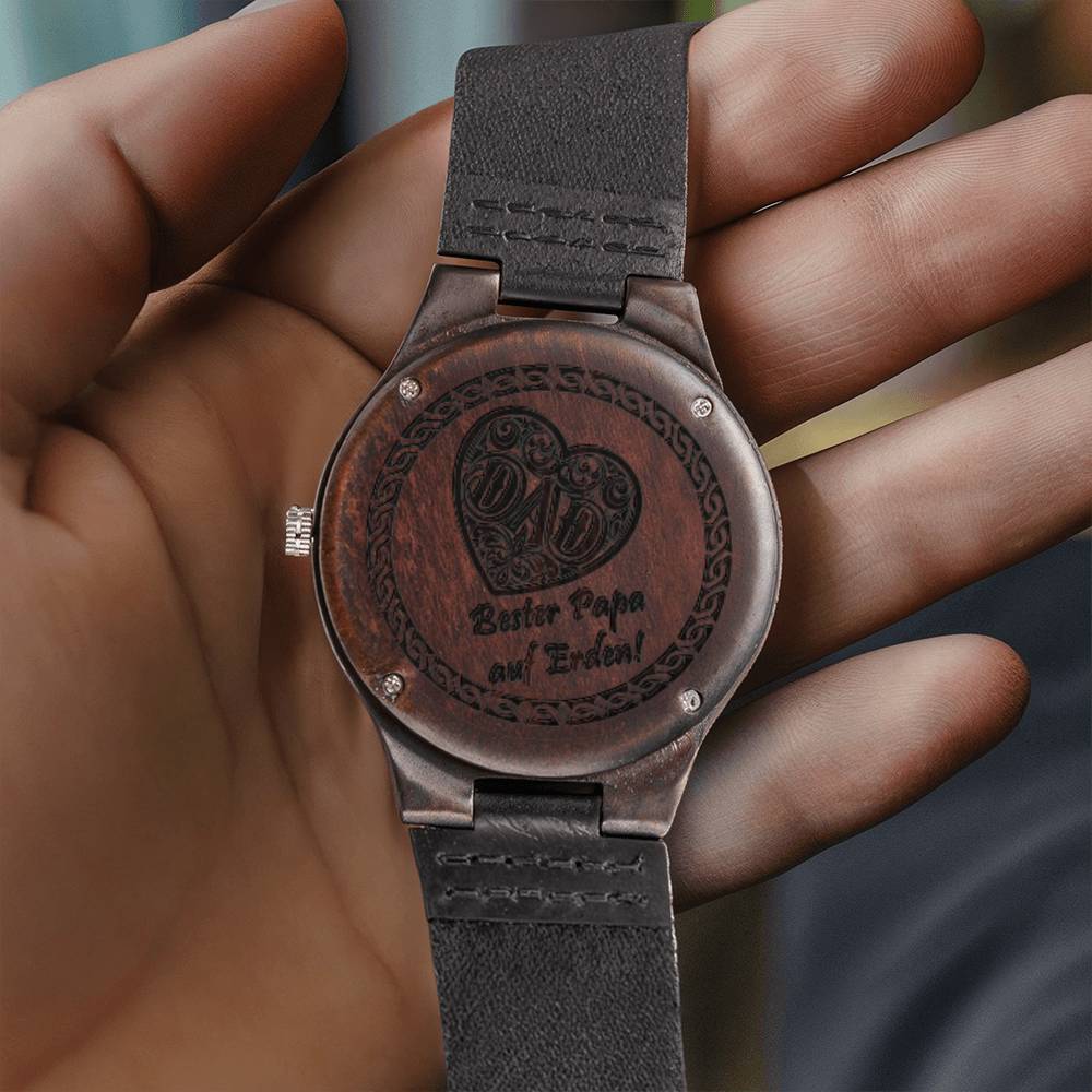 Gravierte Holzuhr "Bester Papa" – stilvolle Herren Armbanduhr - Greez24