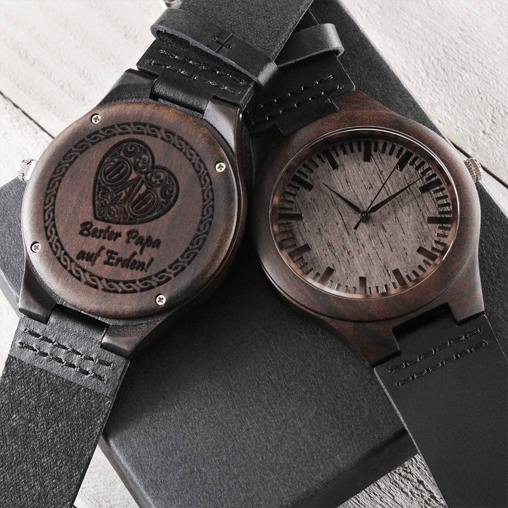 Gravierte Holzuhr "Bester Papa" – stilvolle Herren Armbanduhr - Greez24