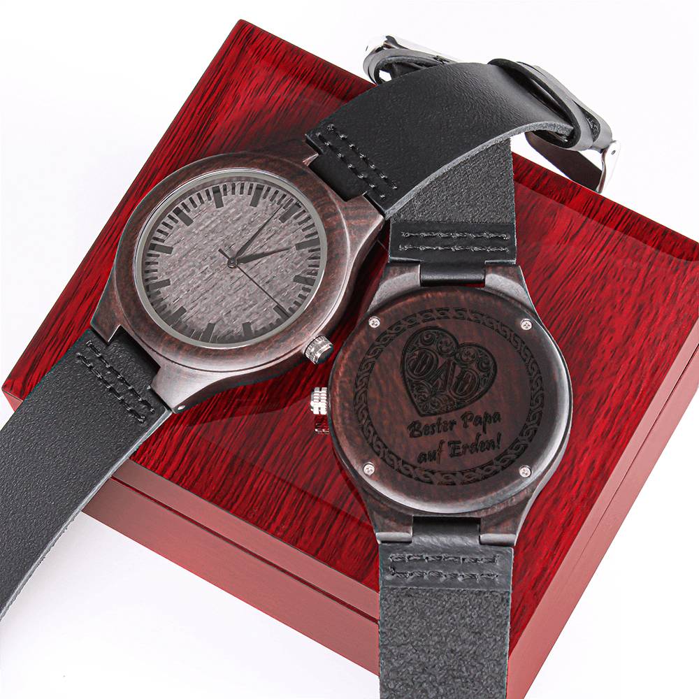 Gravierte Holzuhr "Bester Papa" – stilvolle Herren Armbanduhr - Greez24