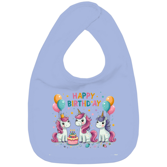 baby-lätzchen-mit-einhorn-motiv-und-schriftzug-happy-birthday-hellbalu