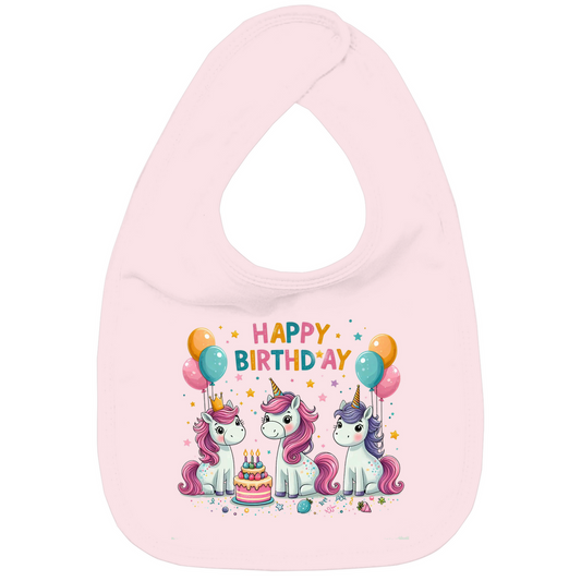 baby-lätzchen-mit-einhorn-motiv-und-schriftzug-happy-birthday-rosa