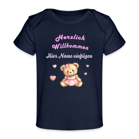 Baby Bio-T-Shirt "Herzlich Willkommen" mit Name - Dunkelnavy