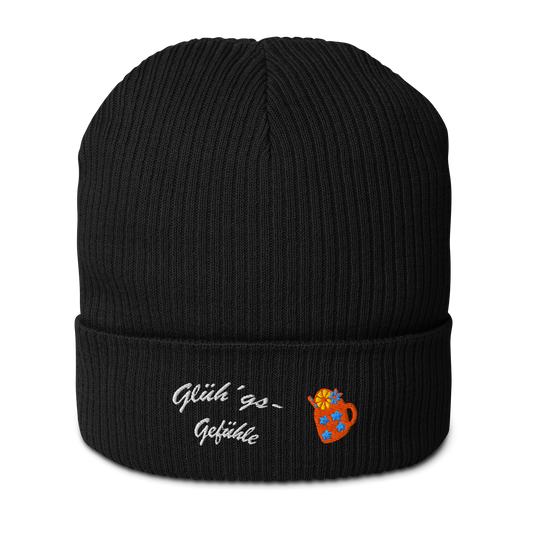 bio-baumwoll-beanie-schwarz-gerippt-bestickt-mit-motiv-gluehweintasse-und-schriftzug-gluehgs-gefuehle