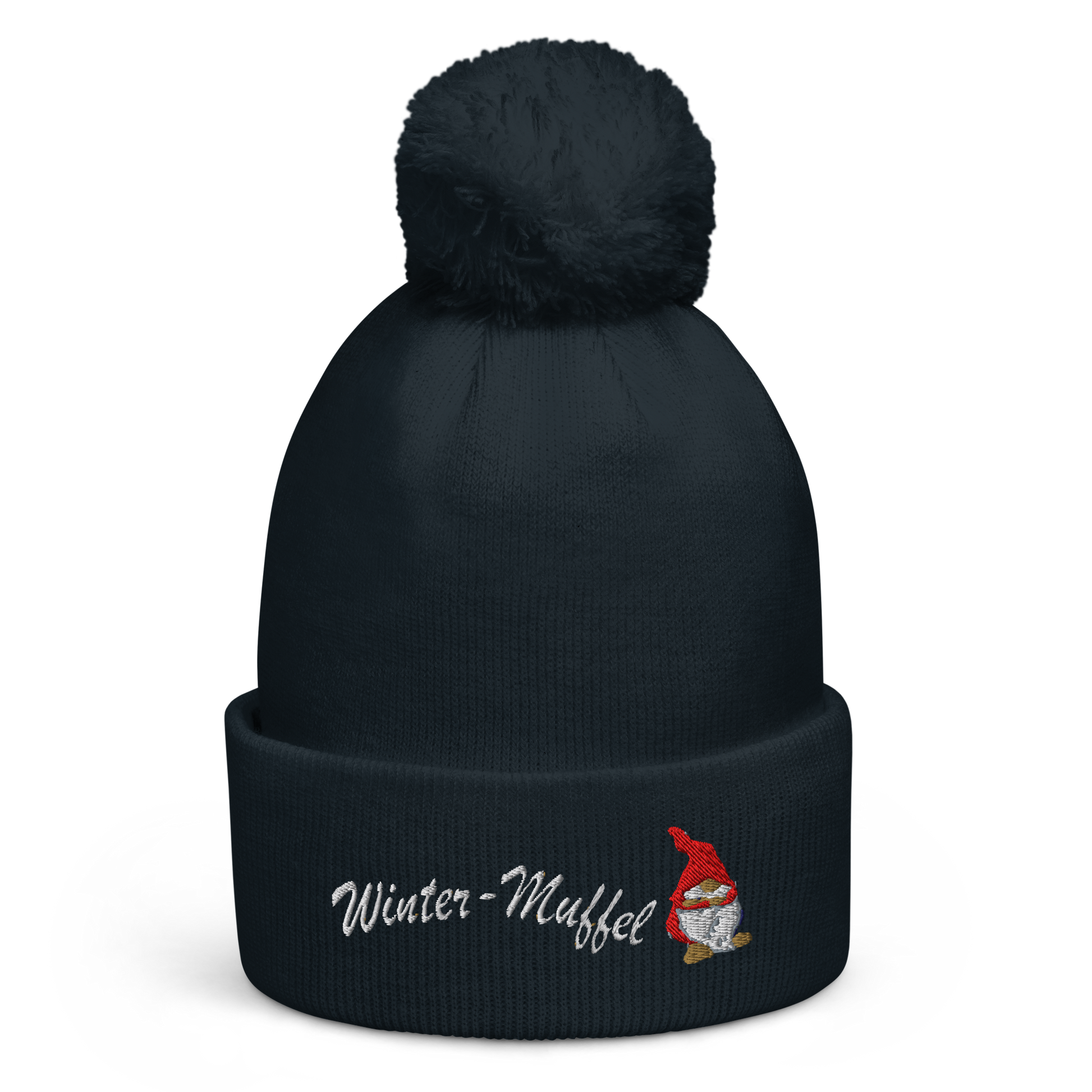 bestickte-beanie-navy-mit-bund-und-bommel-motiv-frecher-wichtel-und-schriftzug-winter-muffel