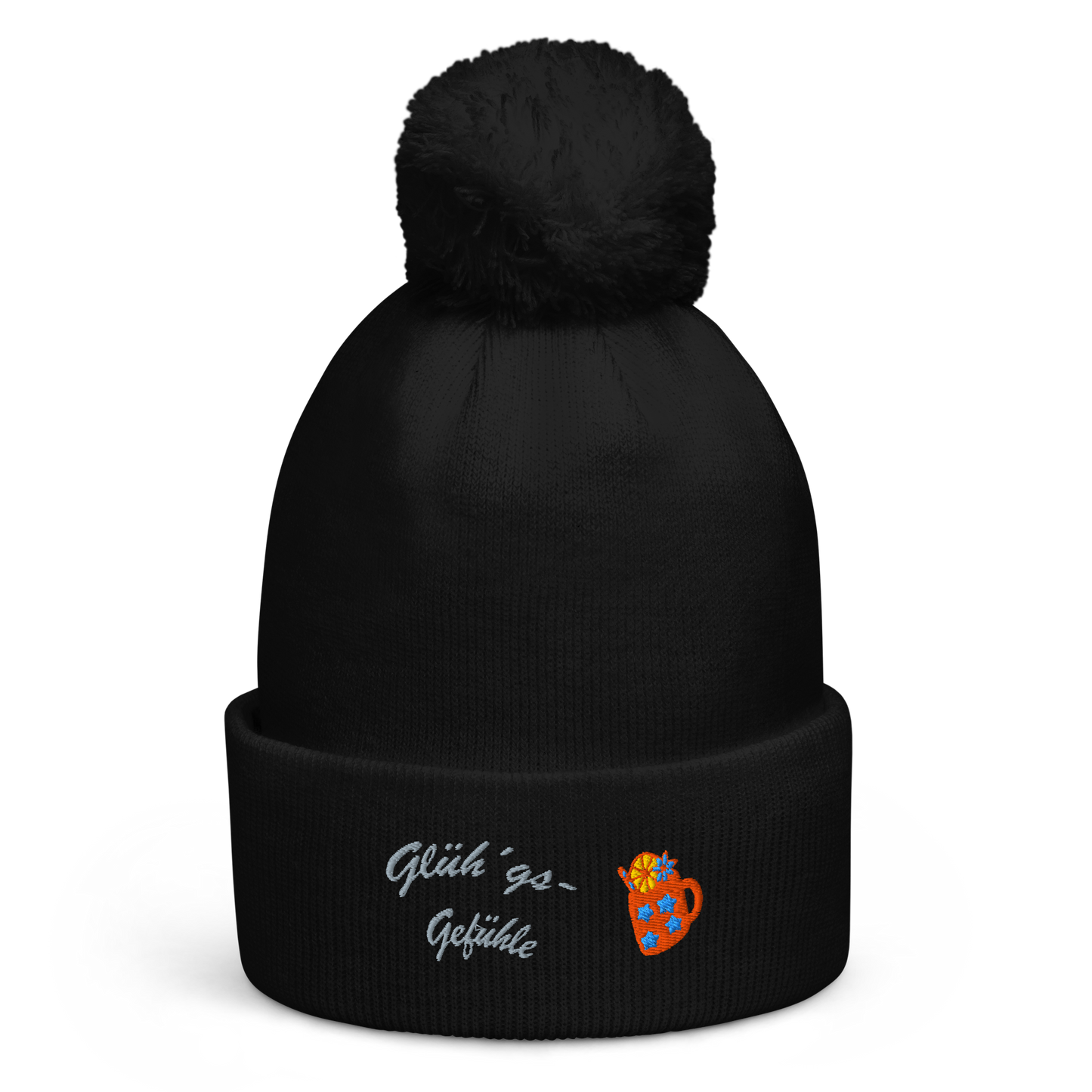 bestickte-beanie-schwarz-mit-bund-und-bommel-motiv-gluehweintasse-und-schriftzug-gluehgs-gefuehle