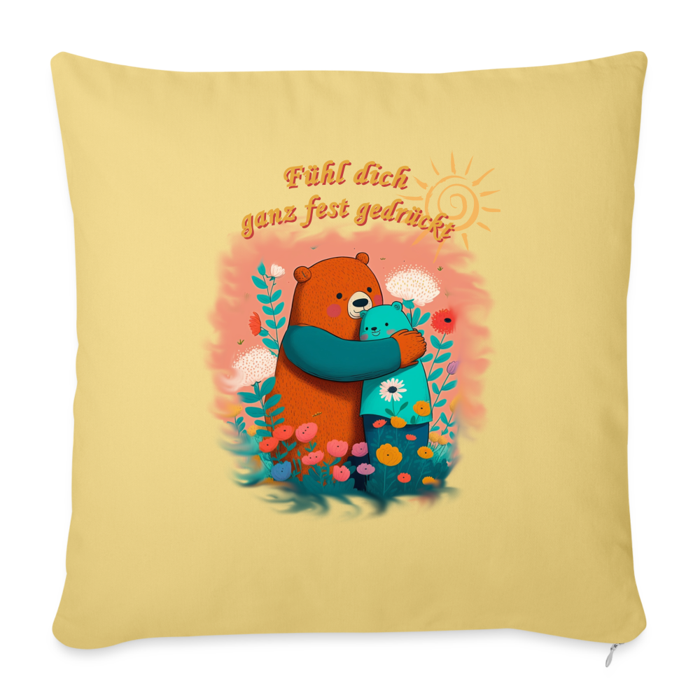Sofakissen mit Füllung 44 x 44 cm "Fühl dich gedrückt" - Hellgelb