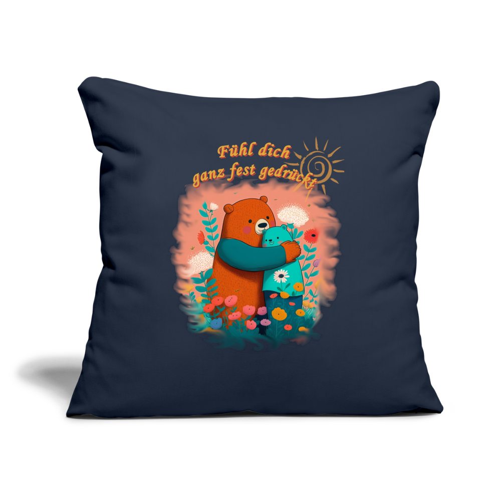 Sofakissen mit Füllung 44 x 44 cm-mit-motiv-baeren-umarmen-sich- "Fühl dich gedrückt" - Navy