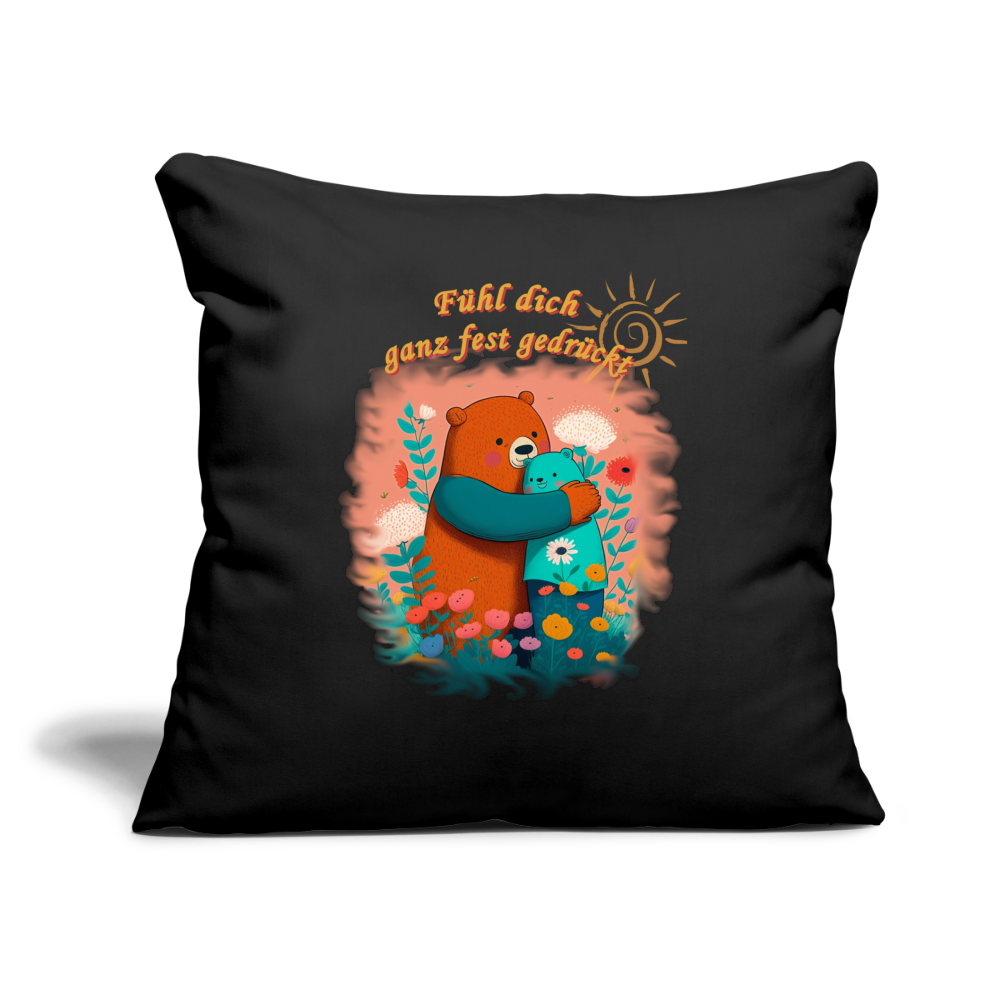 Sofakissen mit Füllung-und-motiv-baeren-umarmen-sich-44 x 44 cm "Fühl dich gedrückt" - Schwarz