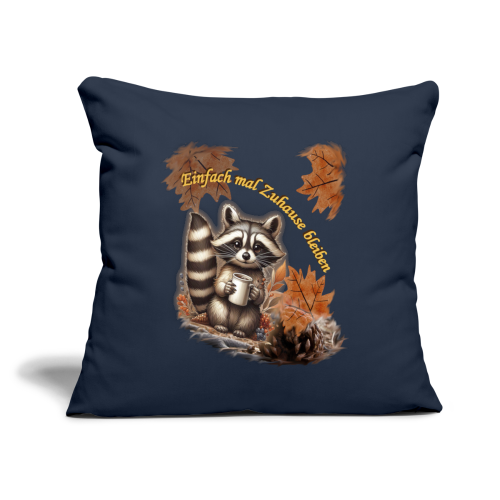 baumwollkissen-44 x44 cm- mit-motiv-waschbaer-im-herbst-mit-kaffeetasse- Navy