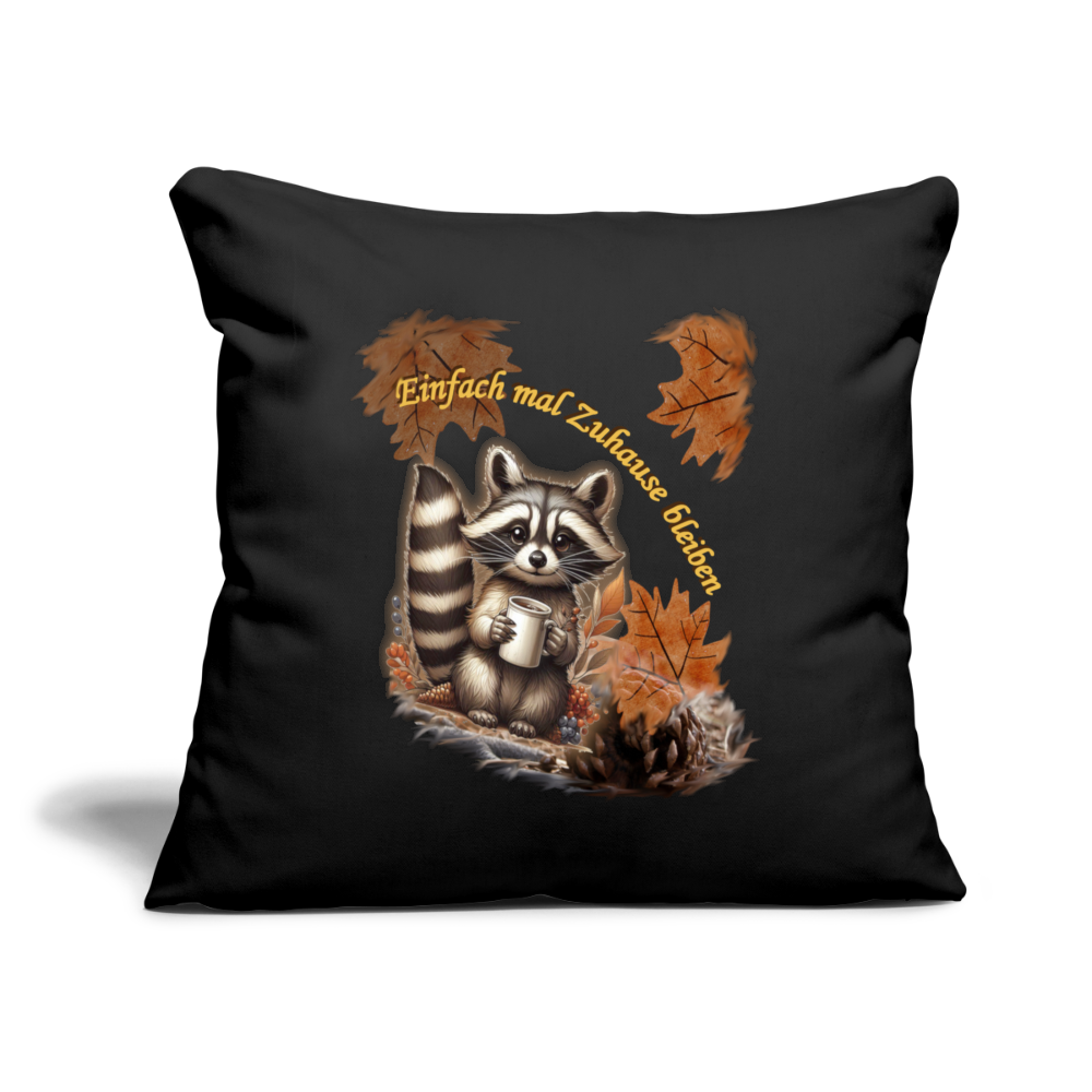 baumwollkissen-44 x44 cm- mit-motiv-waschbaer-im-herbst-mit-kaffeetasse- Schwarz