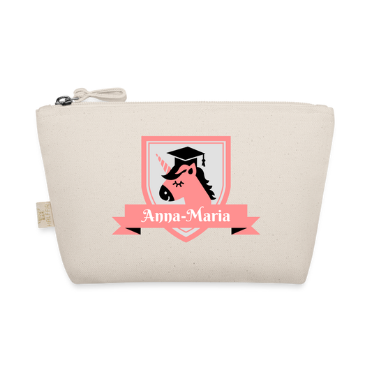 federmaeppchen-250x140mm-beige-mit-reissverschluss-pinkes-wappen-mit-einhorn-kopf-darunter-ein-pinker-banner-mit-dem-personalisierten-namen