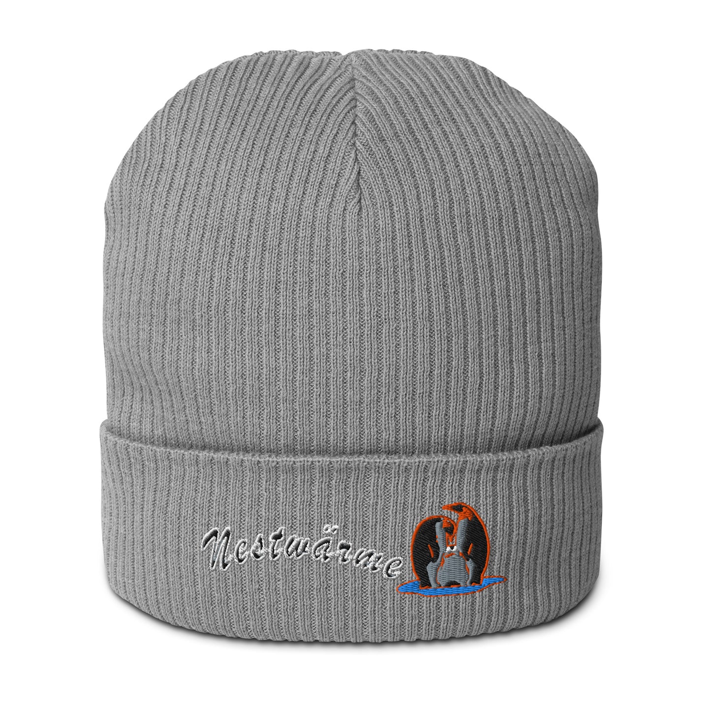 mütze-beanie-baumwolle-bestickt-mit-motiv-nestwärme-pinguin-grau