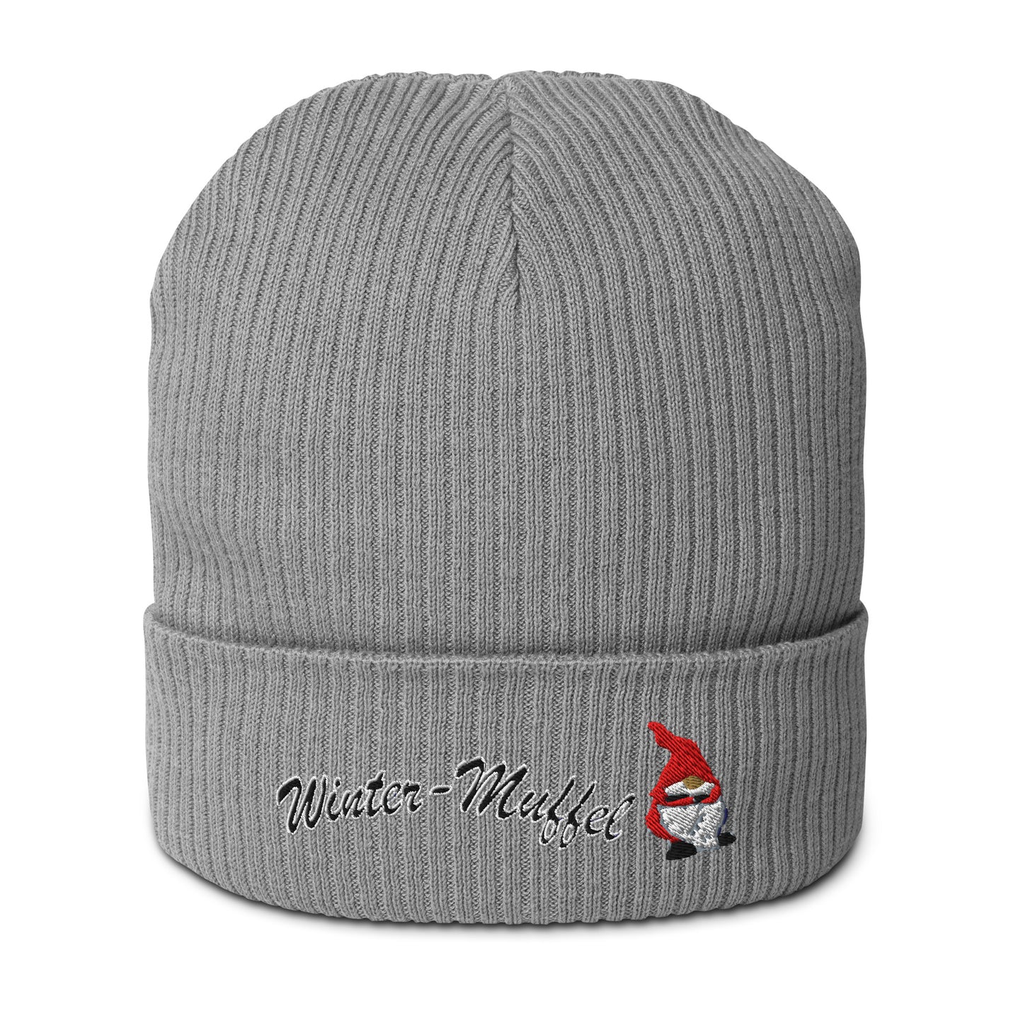 mütze-beanie-baumwolle-bestickt-mit-motiv-wintermuffel-wichtel-grau