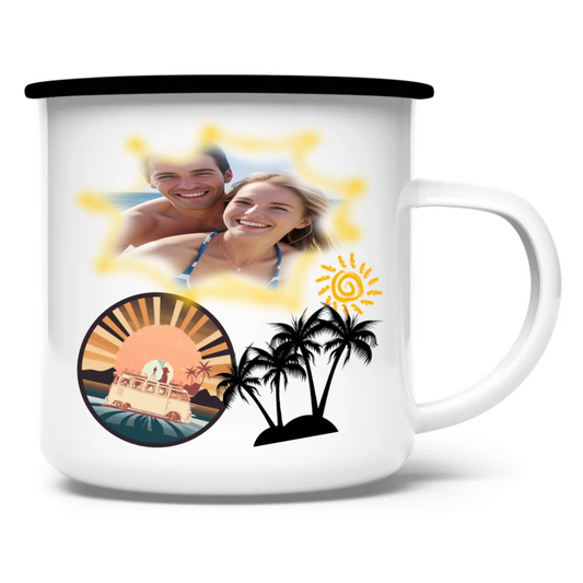 emaille-tasse-mit-foto-und-mit-motiven-von-palmen-van-und-sonnenuntergang