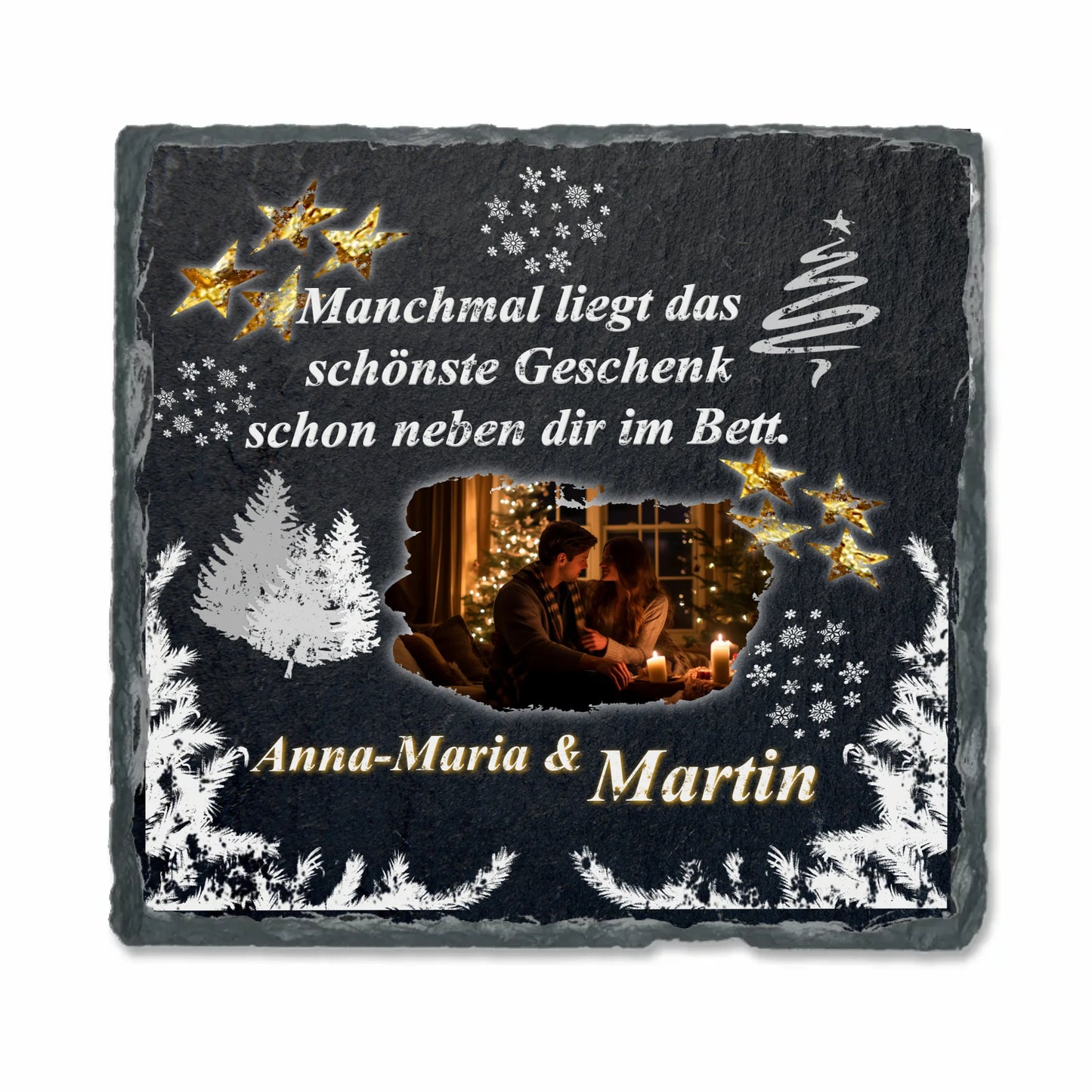 schieferplatte-qudratisch-schwarz-personalisierbar-mit-foto-und-namen-weihnahtliche-deko-mit-spruch-manchmal-liegt-das-schönste-geschenk-schon-neben-dir-im-bett