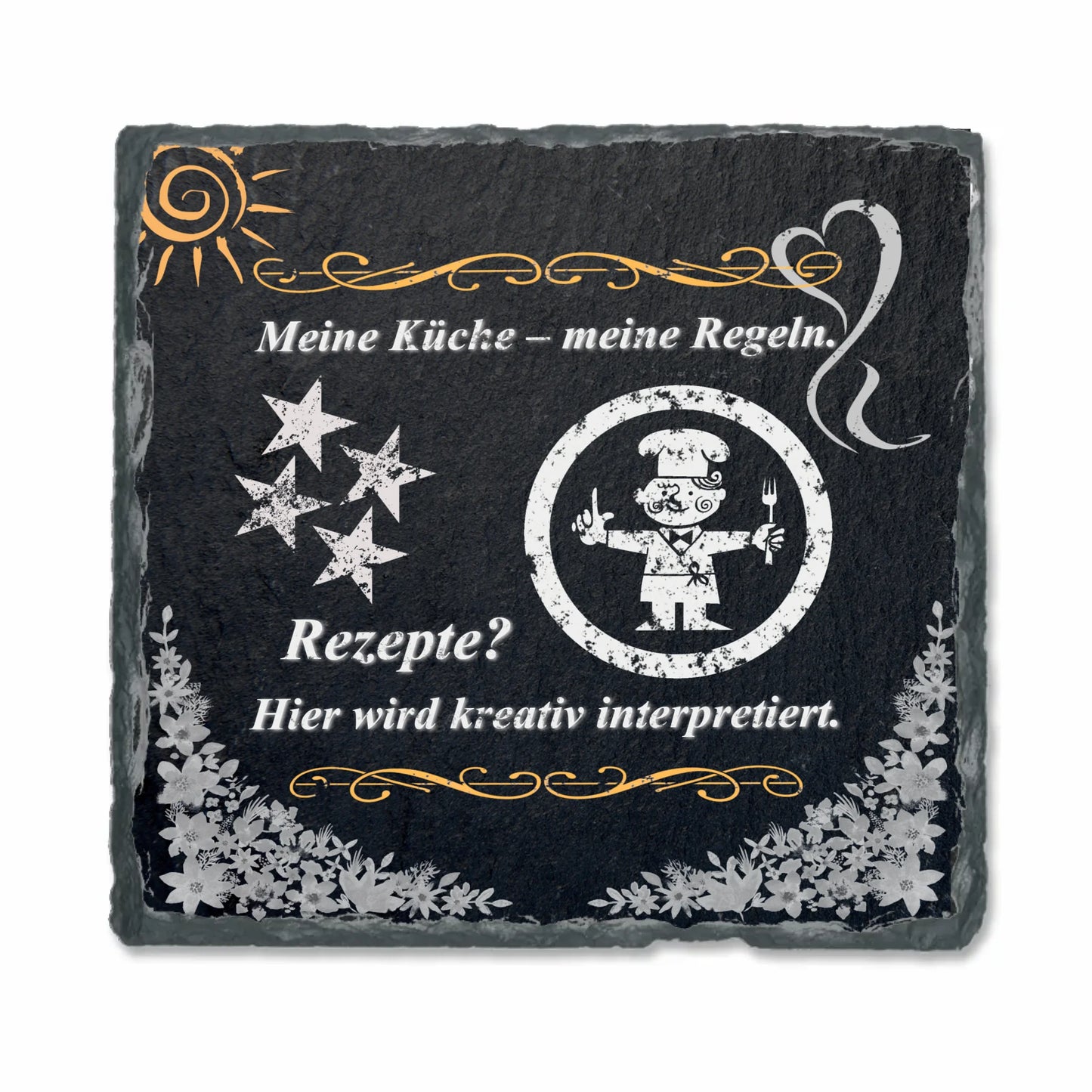 schieferplatte-quadratisch-15x15-zentimeter-rustikaler-aufdruck-koch-in-kreide-design-und-spruch-meine-küche-meine-regeln