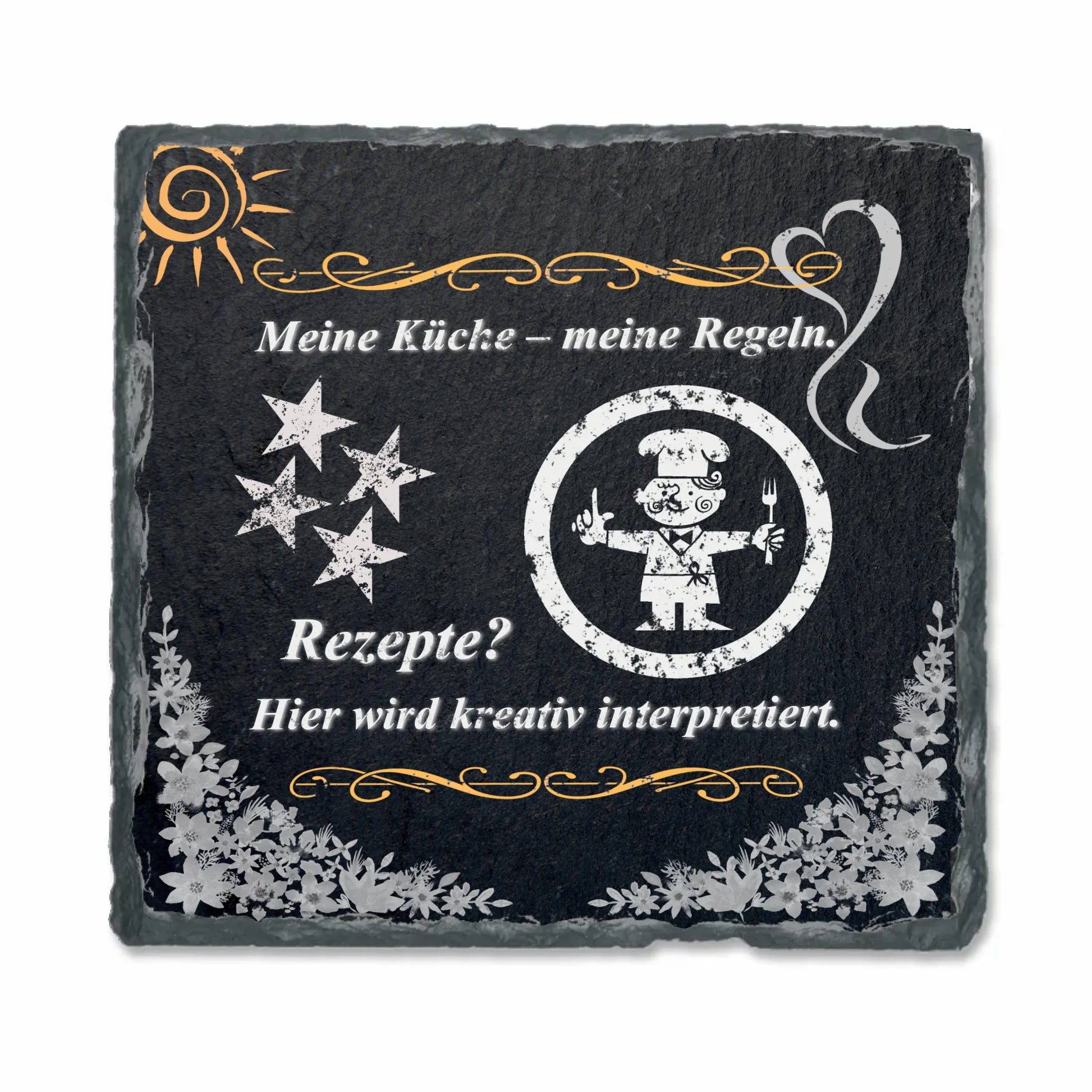 schieferplatte-quadratisch-15x15-zentimeter-rustikaler-aufdruck-koch-in-kreide-design-und-spruch-meine-küche-meine-regeln