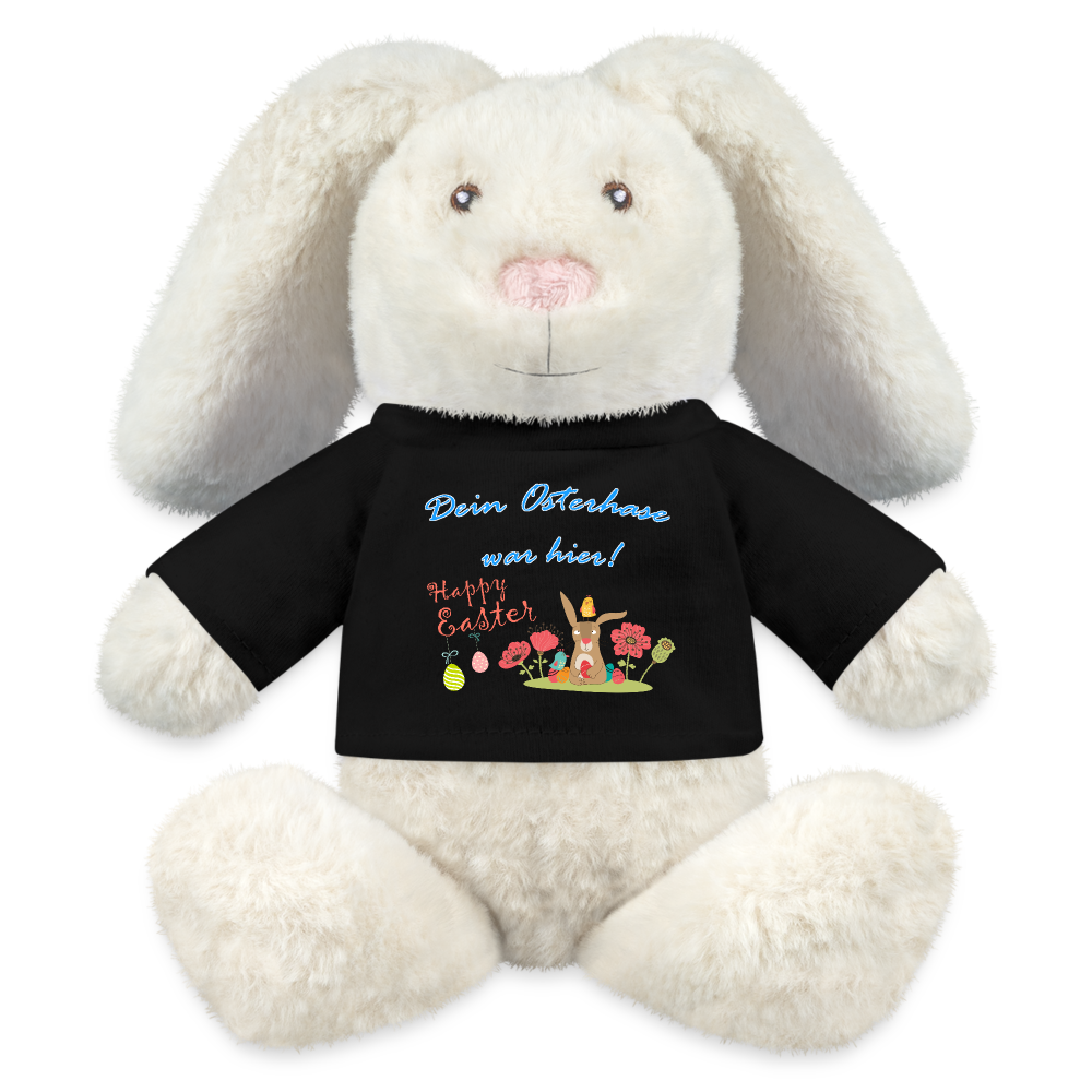 stofftier-hase-mit-schwarzem-shirt-mit-lustigem-hasenmotiv-und-aufschrift-dein-osterhase-war-hier