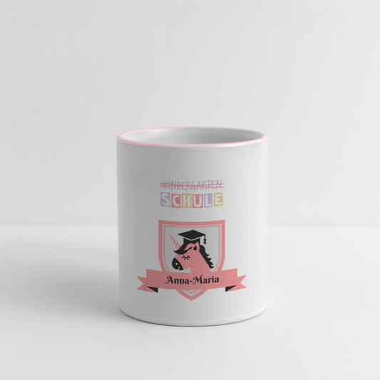 Tasse Einhorn Einschulung mit Name - Weiß/Pink