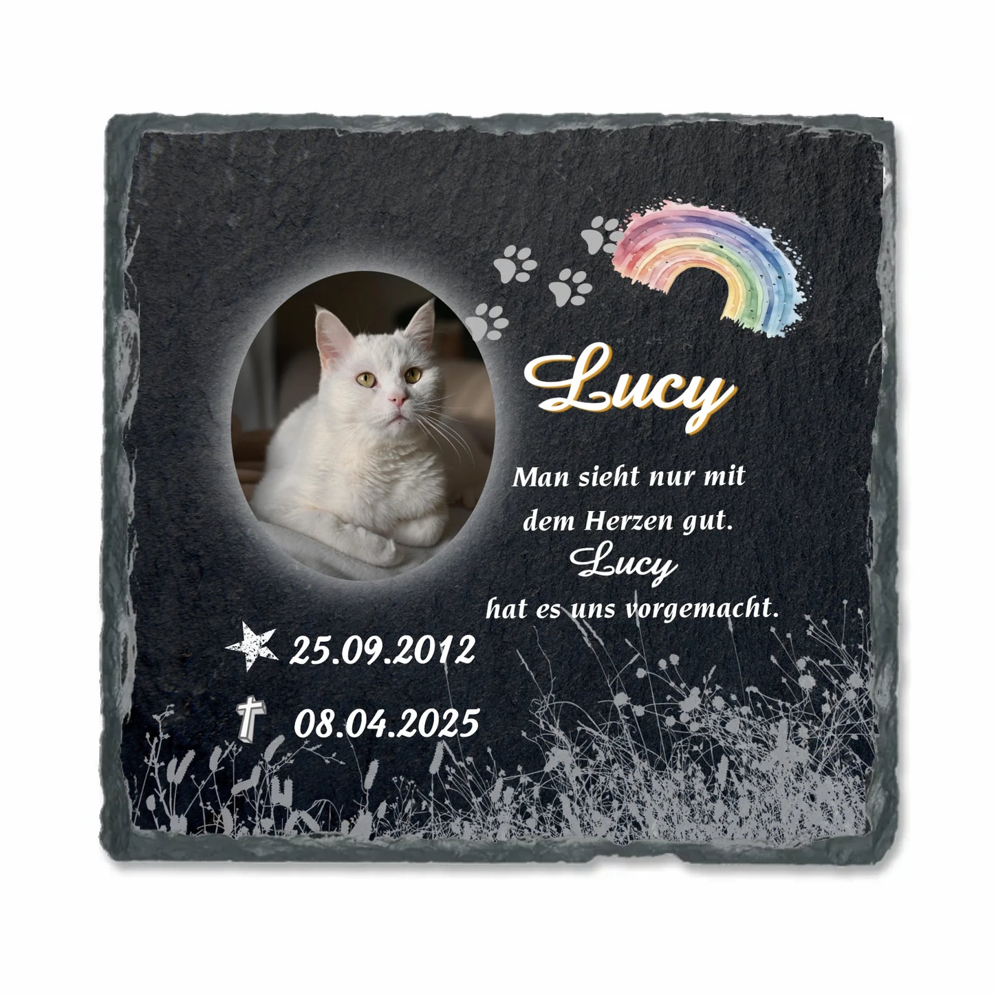 tiergedenktafel-mit-foto-und-abschiedsspruch-katze-schiefer-hintergrund-weiß