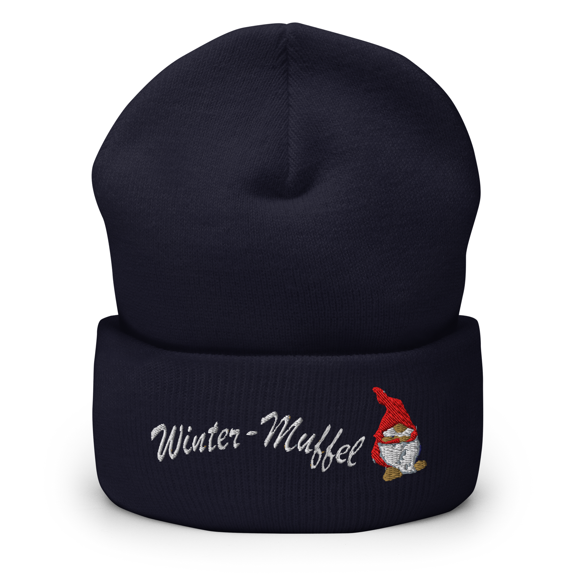 muetze-mit-breitem-bund-navy-bestickt-mit-motiv-witzigem-wichtel-und-schriftzug-winter-muffel