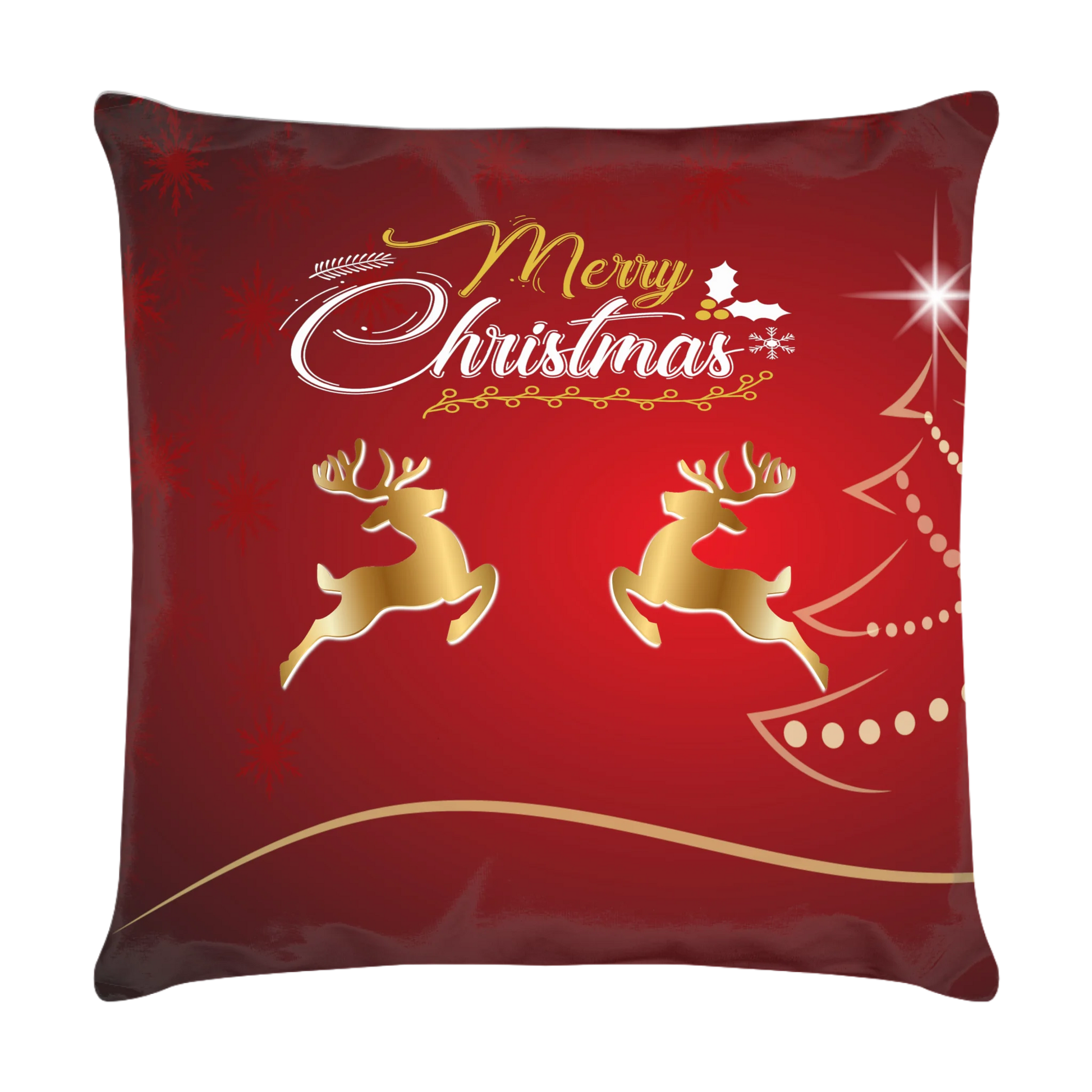 kissen-40x40-cm-rot-vorderseite-mit-zwei-goldenen-rentieren-darueber-der-schriftzug-merry-christmas-am-rechten-rand-ist-die-silouette-eines-weihnachtsbaums-zu-sehen