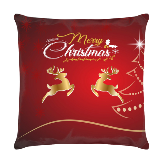 kissen-40x40-cm-rot-vorderseite-mit-zwei-goldenen-rentieren-darueber-der-schriftzug-merry-christmas-am-rechten-rand-ist-die-silouette-eines-weihnachtsbaums-zu-sehen