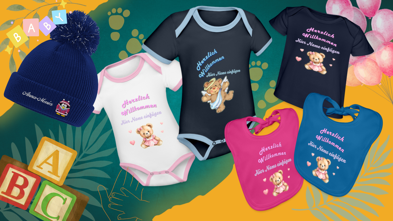 personalisierte-babymode-bedruckte-lätzchen-und-strampelanzüge