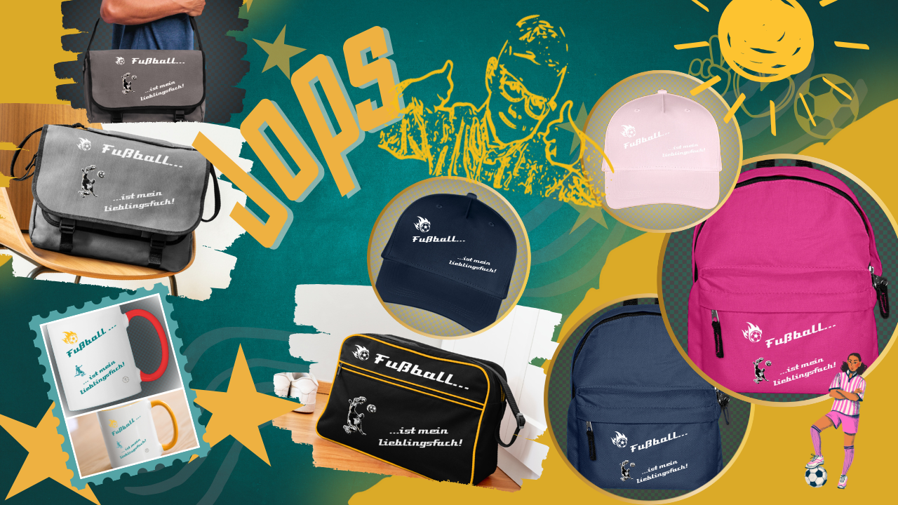 fotos-von-bedruckten-taschen-caps-und-rucksäcken-mit-fussballmotiv