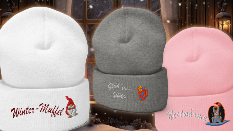 Witzige Beanies mit breitem Umschlag  – gemütlich & stylisch bestickt