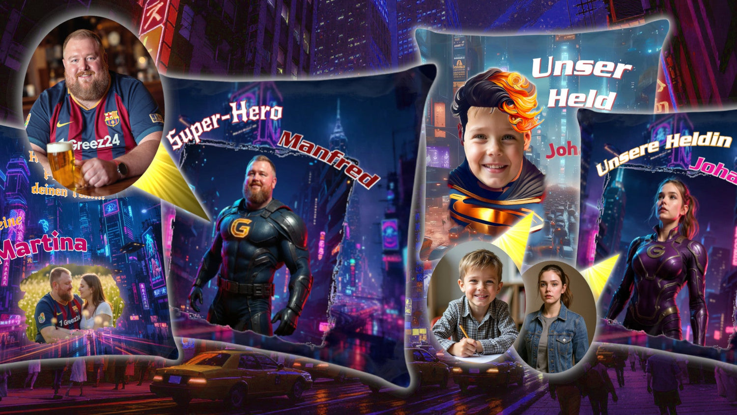 Fotokissen Superheld beidseitig personalisiertes Kissen online gestalten