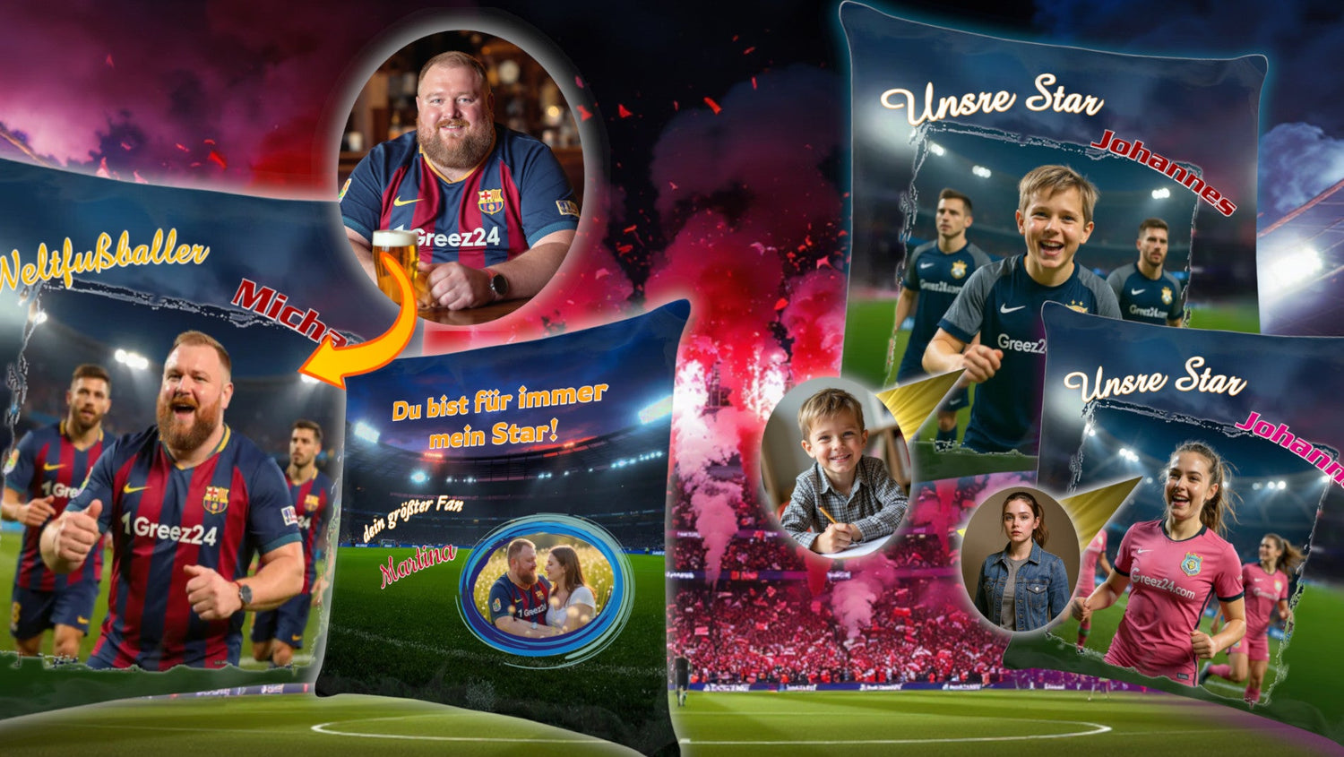 Fußball Kissen mit Namen beidseitig personalisierte Fotokissen