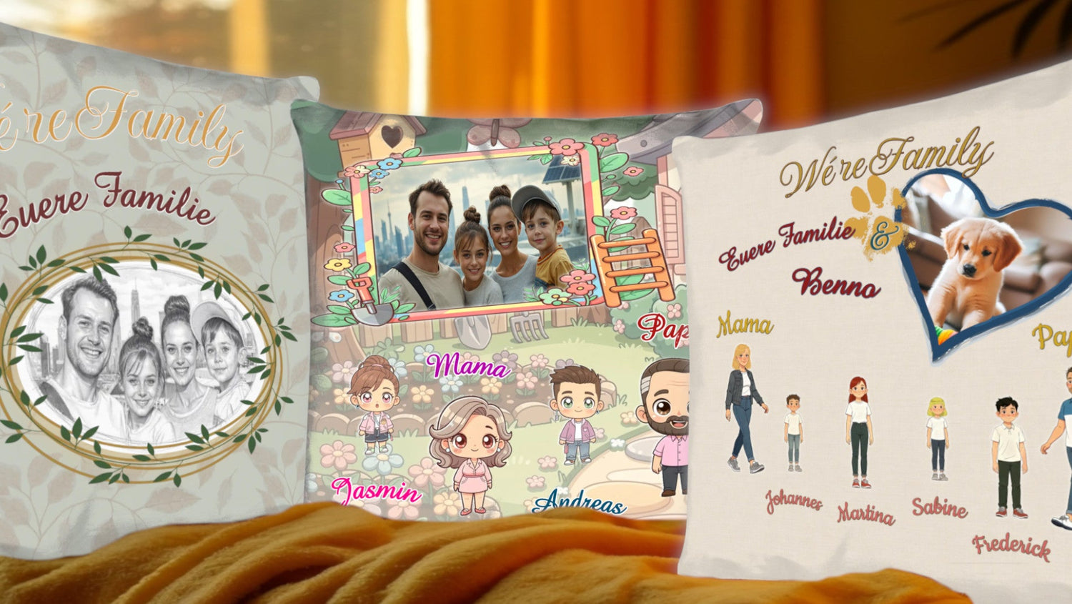 Familien Kissen personalisiert mit Foto und Namen