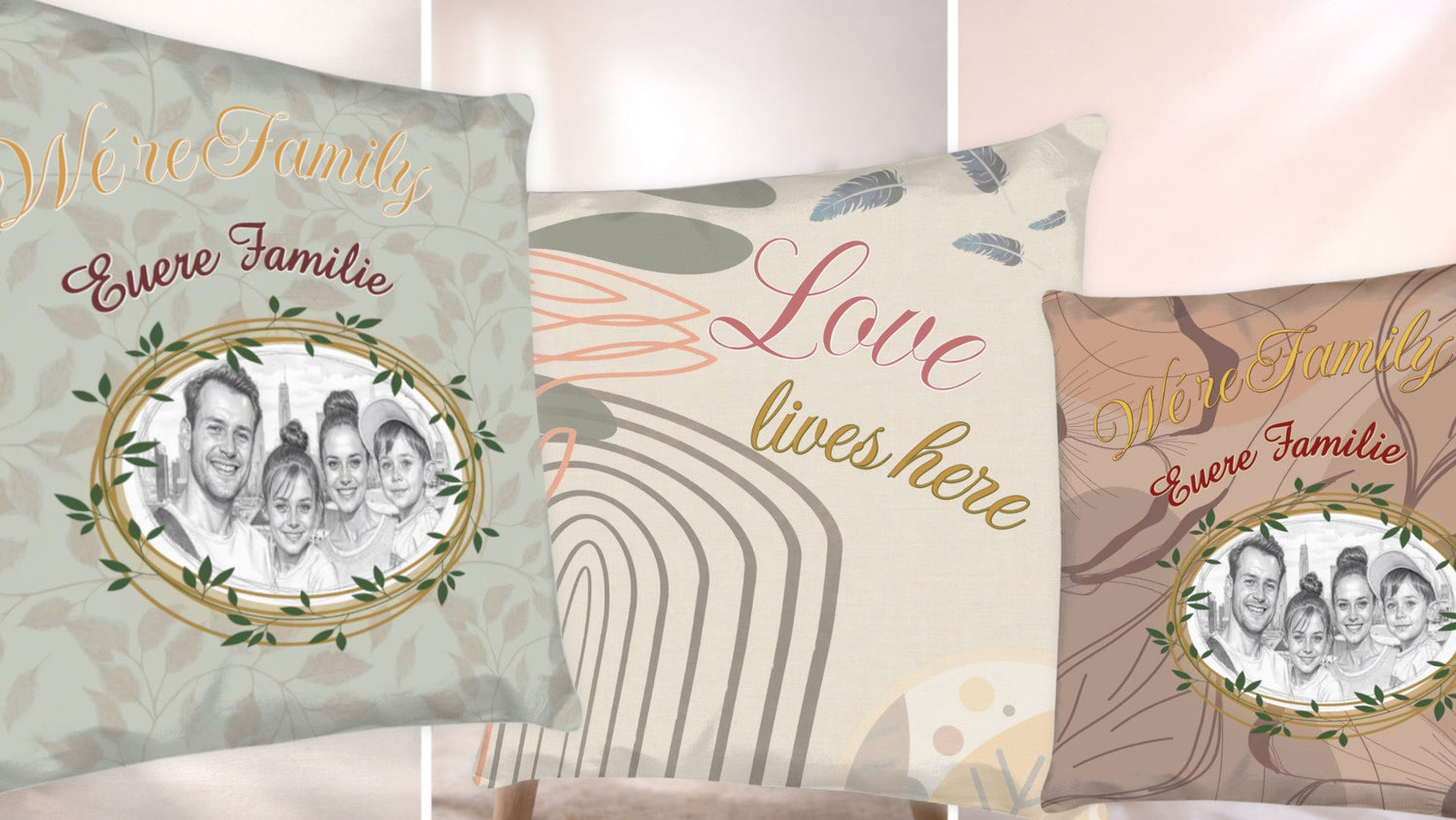 Kissen Familie personalisiert mit Foto als Zeichnung