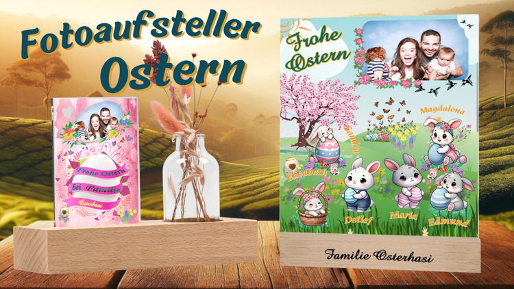 zusammenstellung-acryl-glas-fotoaufsteller-mit-echtholz-sockel-als-personalisiertes-ostergeschenk-mit-fotos-und-namen-design-mit-bunten-ostermotiven